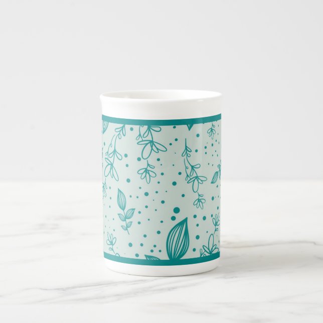 Caneca De Porcelana Teal Hand Drawn Greenery (Frente)