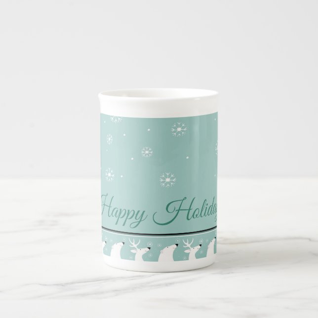 Caneca De Porcelana Teal Happy Holidays Bone China Mug (Frente)