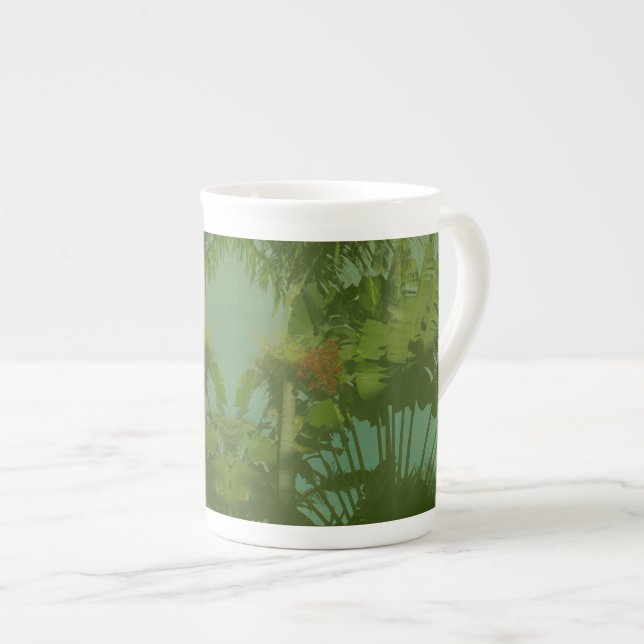 Caneca De Porcelana Tecido Tropical Faux Vintage (Frente Esquerda)