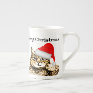 Caneca De Porcelana Tema do Cat Personalizado Mão de Natal Feliz