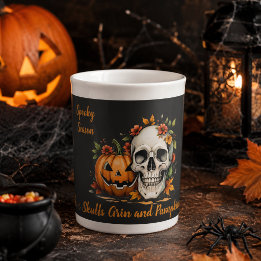 Caneca De Porcelana Temporada Assustadora Abóbora Craniana Halloween