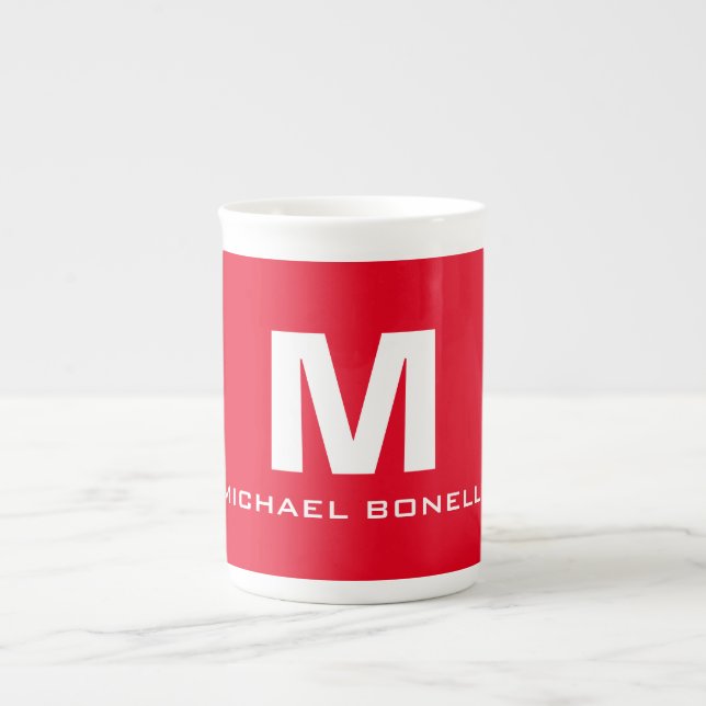 Caneca De Porcelana Tendy na moda red monograma branco seu nome (Frente)