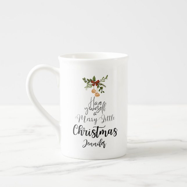 Caneca De Porcelana Tenha uma feliz de natal branco (Esquerda)