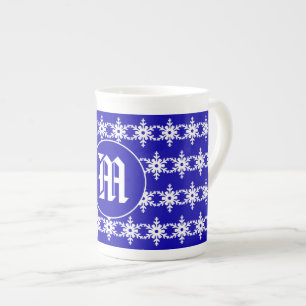 Caneca De Porcelana Teste padrão azul e branco do inverno do monogram