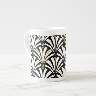 Caneca De Porcelana Teste padrão do fã do art deco - preto e branco