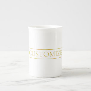 Caneca De Porcelana Texto Personalizável Elegante Simples   Dourado e