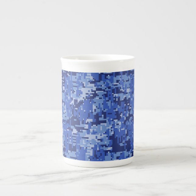 Caneca De Porcelana Textura de Camuflagem Digital Azul Vibrante (Frente)
