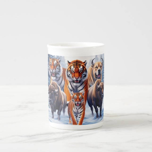 Caneca De Porcelana Tiger Buffalo Dog ao ar livre (Frente)