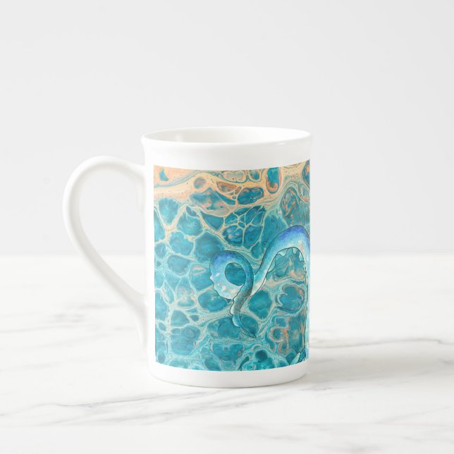 Caneca De Porcelana Tinta azul Tentáculos Octopus Kraken Abstrato Teal (Esquerda)