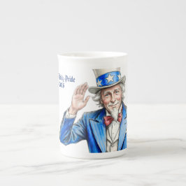 Caneca De Porcelana Tio Sam Feliz 4 de Julho Patriótico