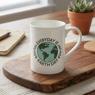 Caneca De Porcelana Todo Dia é Dia da Terra - Amante da Terra Verde Vi