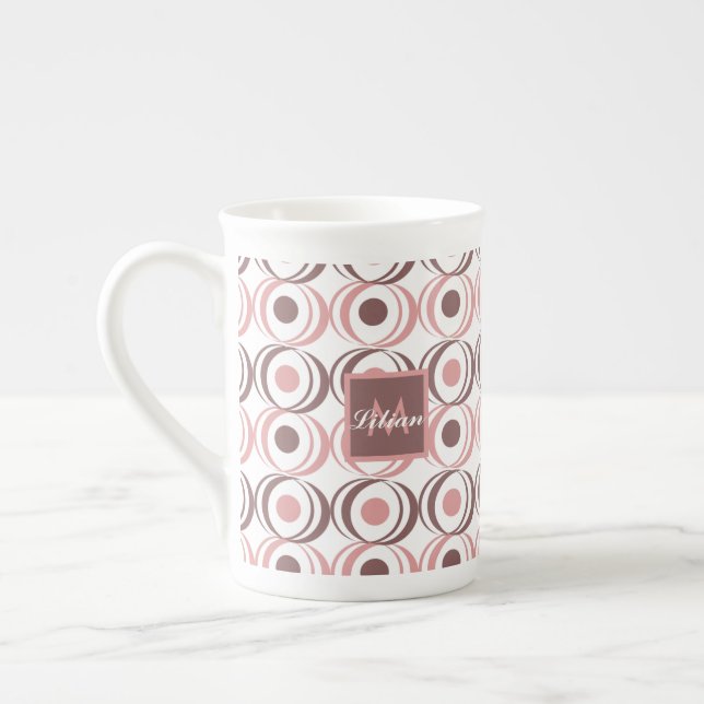 Caneca De Porcelana Tom Retrô Terroso Rosa Monogramado (Esquerda)