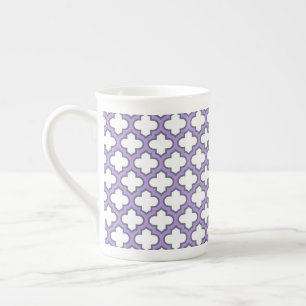 Caneca De Porcelana Trellis branca e roxa, lete, quatrefoil