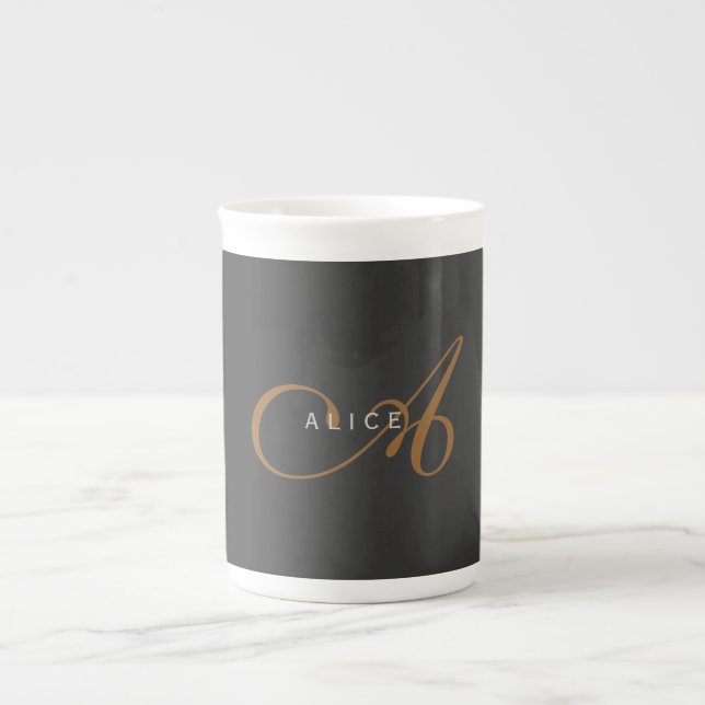 Caneca De Porcelana Trendy Cute Plain Monograma Nome Inicial (Frente)