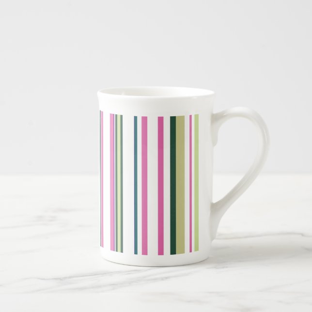 Caneca De Porcelana Trendy Modern Pink Green Strips (Direita)