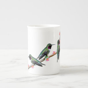 Caneca De Porcelana Três beija-flores soltos num ramo de fio