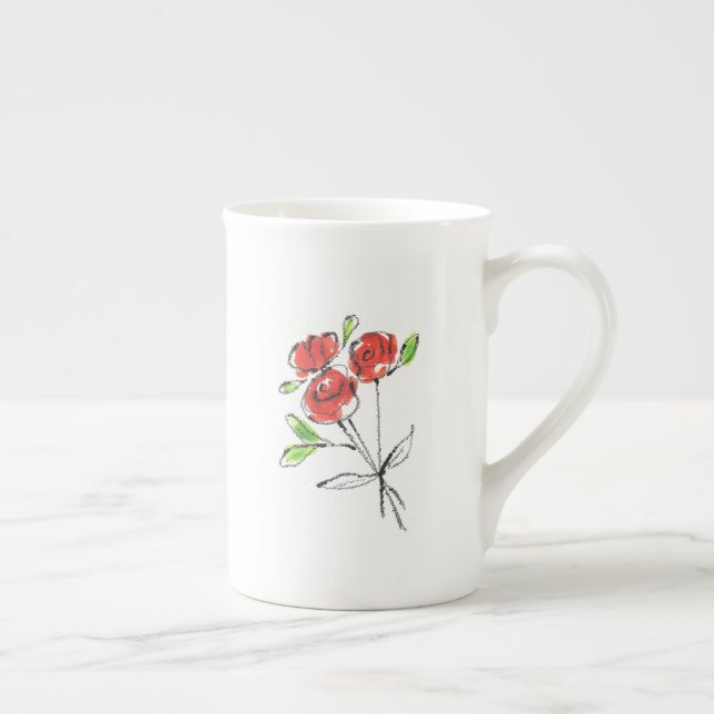 Caneca De Porcelana Três Buquês Rosa vermelha | Osso da China (Direita)