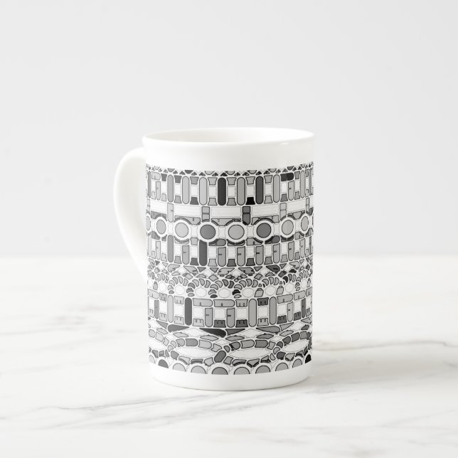 Caneca De Porcelana Tribal Batik - tons de cinza/cinza (Frente Esquerda)