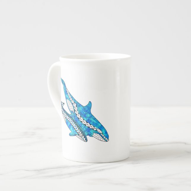 Caneca De Porcelana Tribal Orca Whales (Frente Esquerda)
