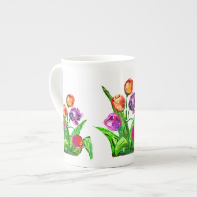 Caneca De Porcelana Tulipas de Água (Frente Esquerda)