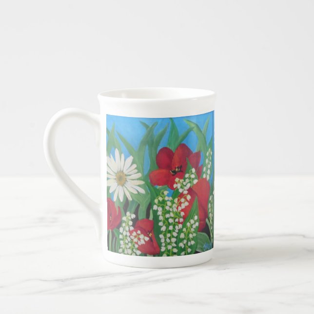 Caneca De Porcelana Tulipas e margaridas (Esquerda)