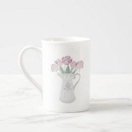 Caneca De Porcelana Tulipas em Jarro de Cerâmica