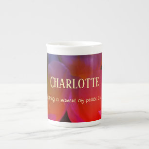 Caneca De Porcelana Tulipas Momento da Paz e Quieta Prata-Café