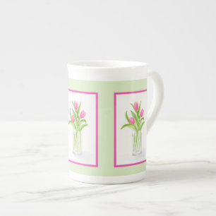 Caneca De Porcelana Tulipas na água aquarela pintada à mão