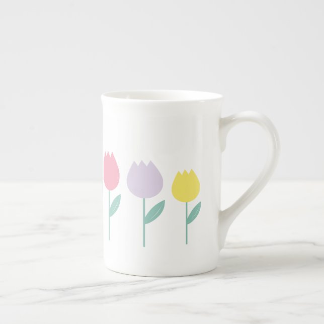 Caneca De Porcelana Tulipas Primavera bonito Pastel Floral (Direita)