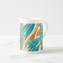 Caneca De Porcelana Turquesa E Pó Queda Aquarela Pintada À Mão