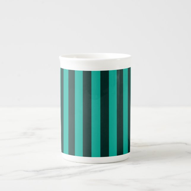 Caneca De Porcelana Turquesa Peacock Vertical Stripes (Frente)