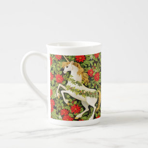 Caneca De Porcelana Unicórnio Feliz Natal Vermelho Verde Branco