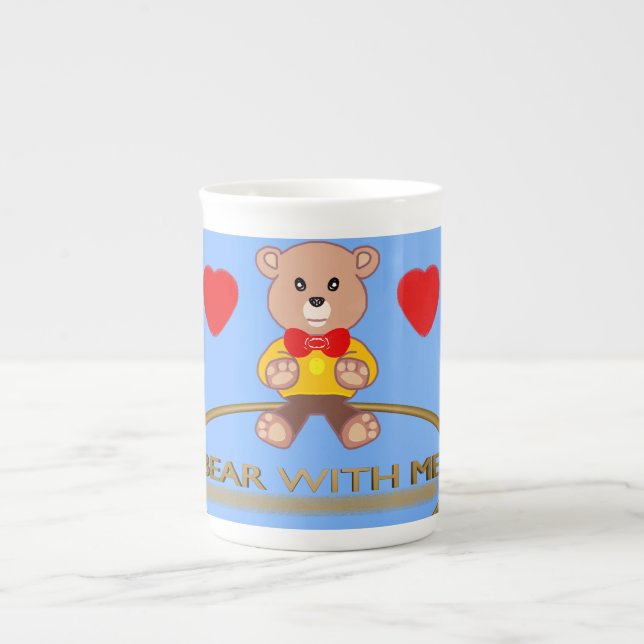 Caneca De Porcelana Urso de Pelúcia Azul (Frente)