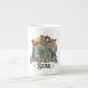 Caneca De Porcelana Urso engraçado vestido de lenhador