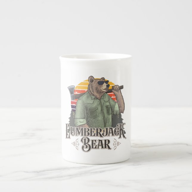 Caneca De Porcelana Urso engraçado vestido de lenhador (Frente)