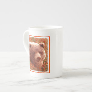 Caneca De Porcelana Urso Grizzly na Pintura de Arte Selvagem com Algas
