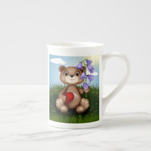 Caneca De Porcelana Urso Segurando Buquê Flor-30926
