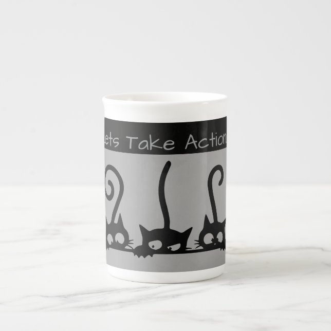 Caneca De Porcelana Vamos agir! ,Gatos Doidos,Mug Especialmente (Frente)