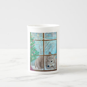 Caneca De Porcelana Veado de Natal na janela