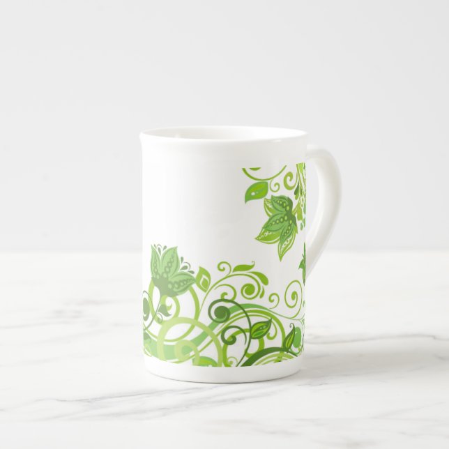 Caneca De Porcelana Verde Floral (Frente Esquerda)