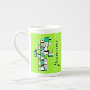 Caneca De Porcelana Verde Geométrico