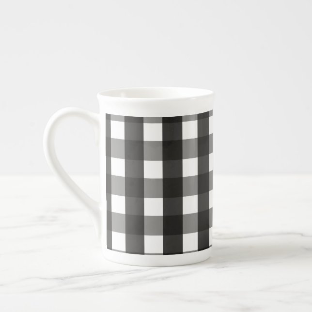 CANECA DE PORCELANA VERIFICAÇÃO DO GINGHAM BRANCO E NEGRO DE EXPLORAÇÃ (Esquerda)