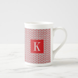 Caneca de porcelana vermelha cinza KNIT + Inicial 