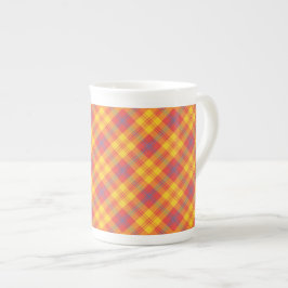 Caneca De Porcelana Vermelho brilhante, amarelo e azul Xadrez Osso Chi