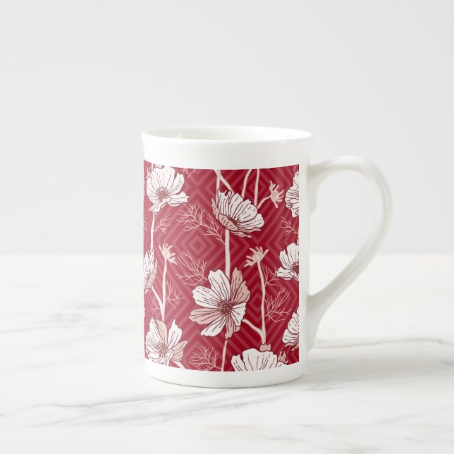 Caneca De Porcelana Vermelho com Flores Brancas (Direita)