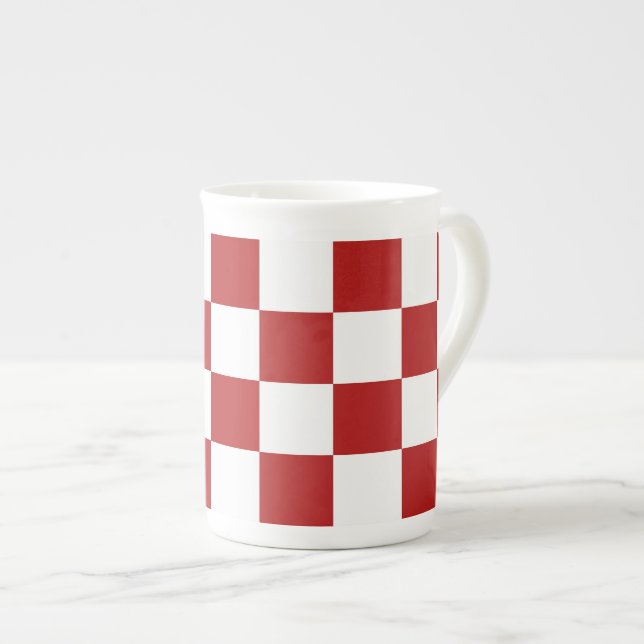 Caneca De Porcelana Vermelho e branco verificados (Frente Esquerda)
