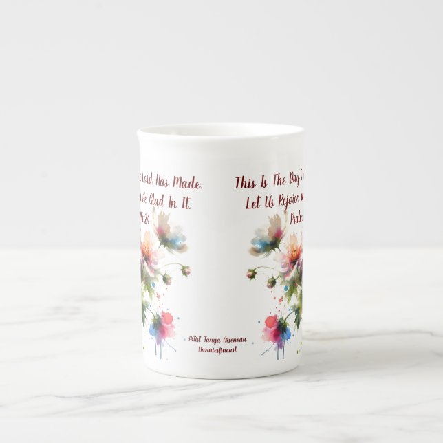 Caneca De Porcelana Versículo Bíblico Moderno Floral Rosa-Violeta (Frente)
