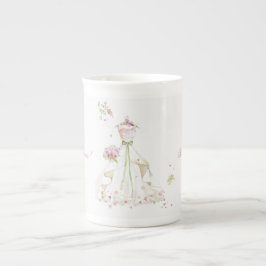 Caneca De Porcelana Vestido de Noiva Rosa Creme para Chá de Panela 