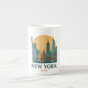 Caneca De Porcelana Viagem Minimalista por Nova York Antiga