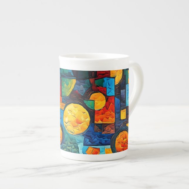 Caneca De Porcelana Vibrant Dreams Geometry – Bold Modern Abstract Art (Frente Esquerda)